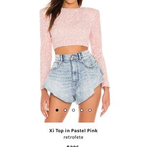 Retrofete pink crop sequin long sleeve